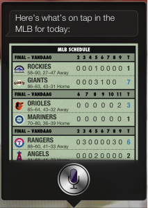 Siri op de iPad: sportinformatie - uitslagen MLB