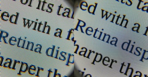 Een voorbeeld van Retina- en non-Retina tekst naast elkaar
