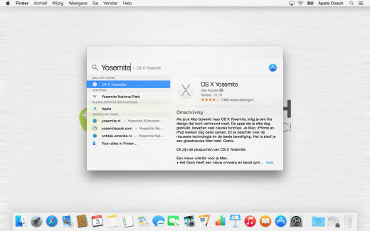 Yosemite: vernieuwde Spotlight met extra zoekresultaten via Wikipedia en Bing
