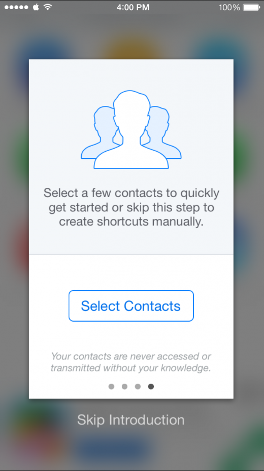 Je kunt al gelijk wat favoriete contacten selecteren om de app in te stellen
