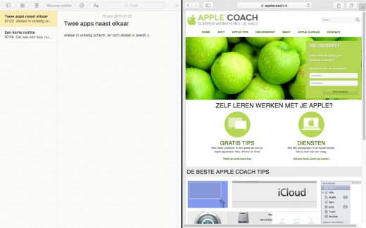 Zet twee vensters naast elkaar in volledig scherm modus met El Capitan