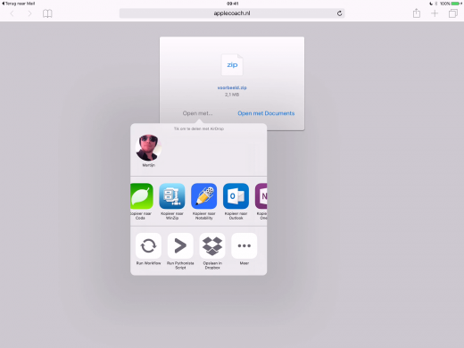 Een ZIP bestand openen in WinZip vanuit Safari