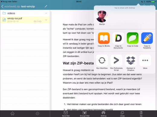 Van WinZip (iOS) naar iBooks