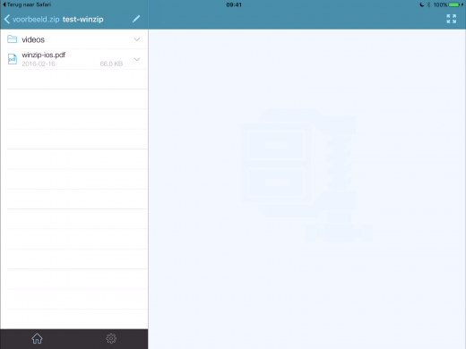 Een ZIP bestand bekijken in WinZip op de iPad