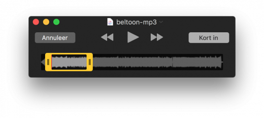 Je kunt de MP3 eenvoudig inkorten met QuickTime Player, zodat deze aan het maximum van 30 sceonden voldoet