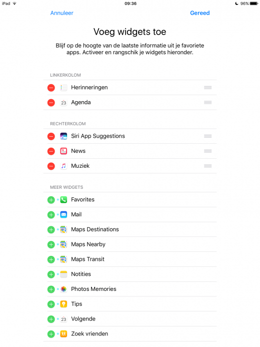 iOS 10 widgets organiseren