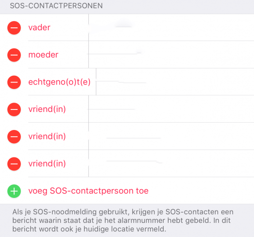 Je kunt per nood-contactpersoon opgeven wat de relatie is