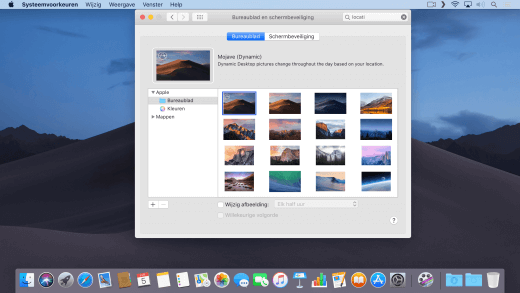 Gebruik een dynamische achtergrond in macOS 10.14 die automatisch verandert door de dag heen