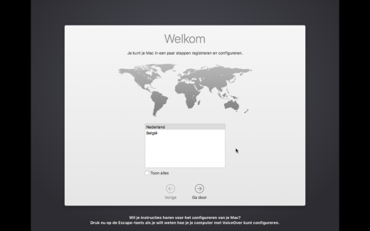 Stop bij dit scherm wanneer je een Mac nieuw installeert voor iemand